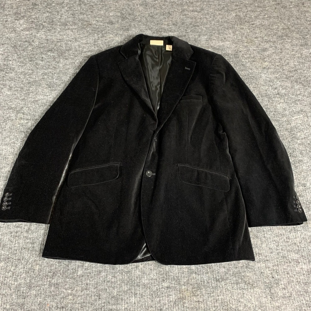 DKNY Jeans Blazer Womens L Black Cotton Velvet Two Button Jacket Velour Coat Y2K